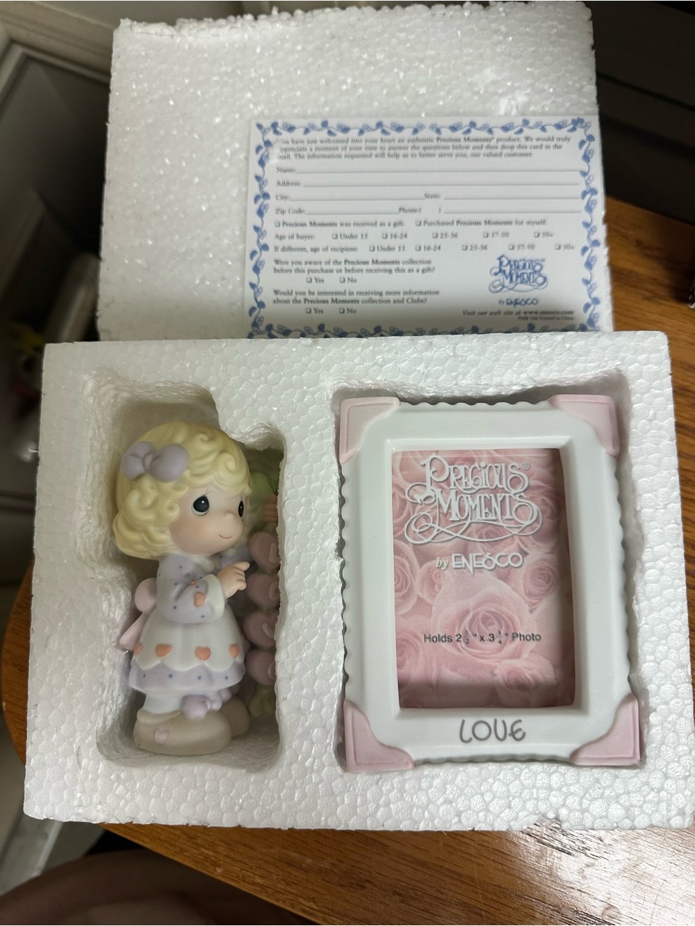 Precious Moments by Enesco Figurine & Pink White 'Love' Photo Frame RETIRED